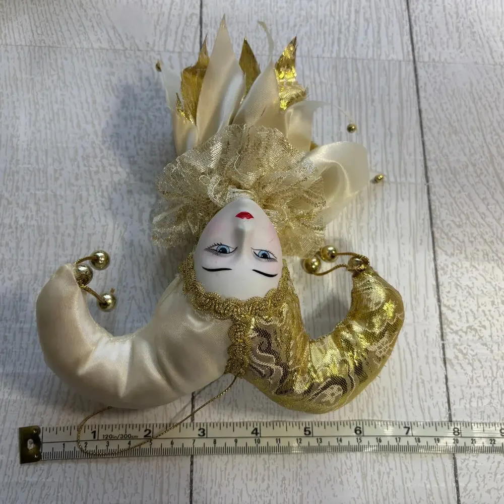 Vintage Gold Jester Christmas Ornament Harlequin Face